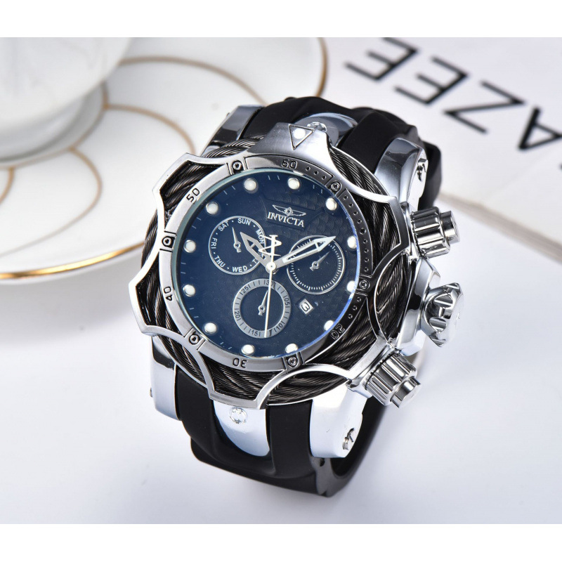 2020 high quality foreign trade invicta large dial steel belt quartz men's watch details Picture
