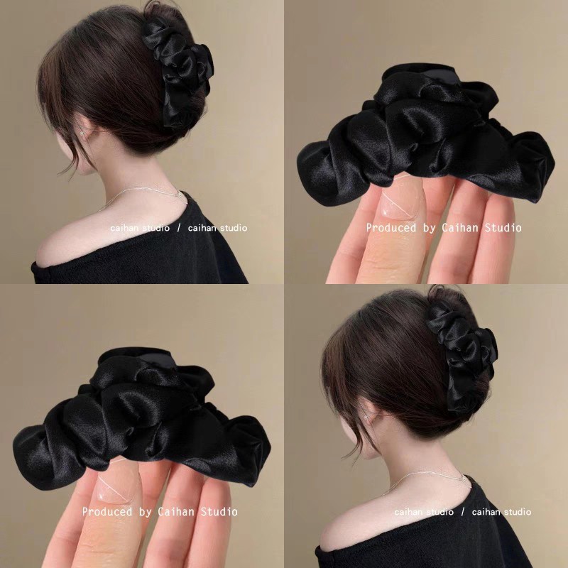 cloud pleated flash grip french fabric shark clip high sense barrettes female 2025 new back head clip full figure