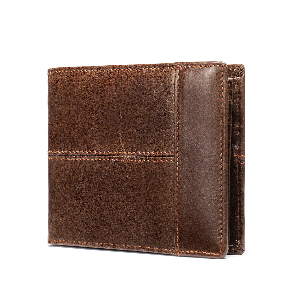 rfid anti-theft leather wallet for man wallet short first layer cowhide multiple card slots 2 fold men's wallet coin purse Item Picture