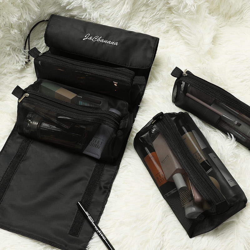 upgraded split four-in-one cosmetic bag large capacity portable storage bag foldable mesh toiletry bag wholesale Application Scenario