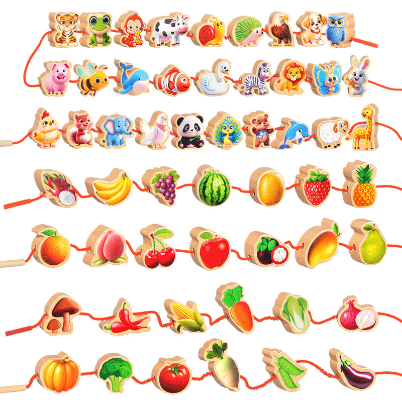 children's solid wood beaded educational toys early education threading 1 to 3 years old baby fine action concentration training teaching aids Item Picture