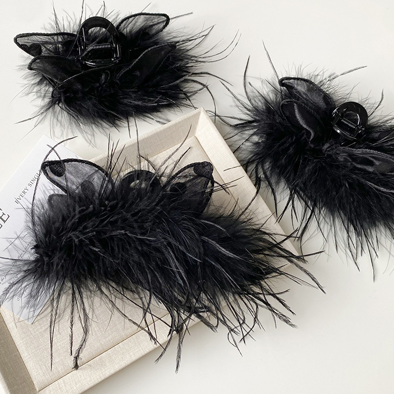 autumn and winter new super fairy feather grip large hair volume multi-head updo shark clip pure desire style hairpin headdress full figure