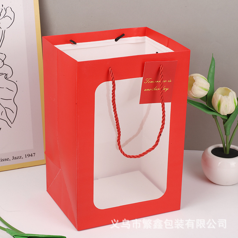 open window gift bag high-grade transparent paper bag flower handbag valentine's day free gift bag high-grade handbag Application Scenario