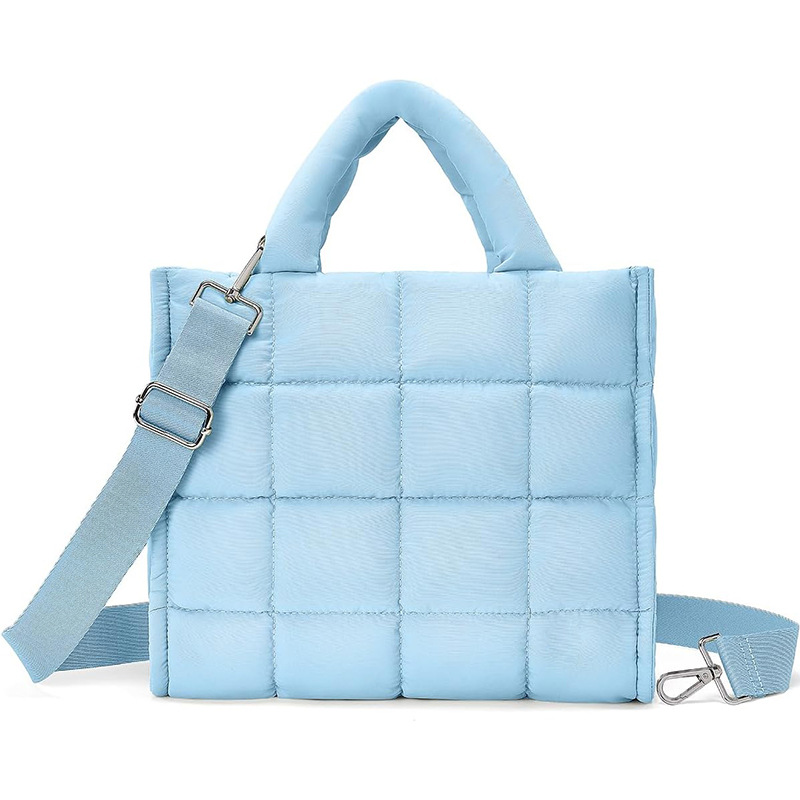 new square plaid quilted crossbody bag soft feeding cotton handbag lightweight fluffy shoulder bag suitable for travel Specification drawing