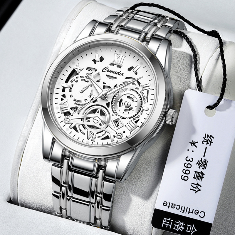 cross-border foreign trade hollow men's watch men's waterproof luminous calendar aliexpress dried shrimp tiktok kuaishou one piece dropshipping Item Picture