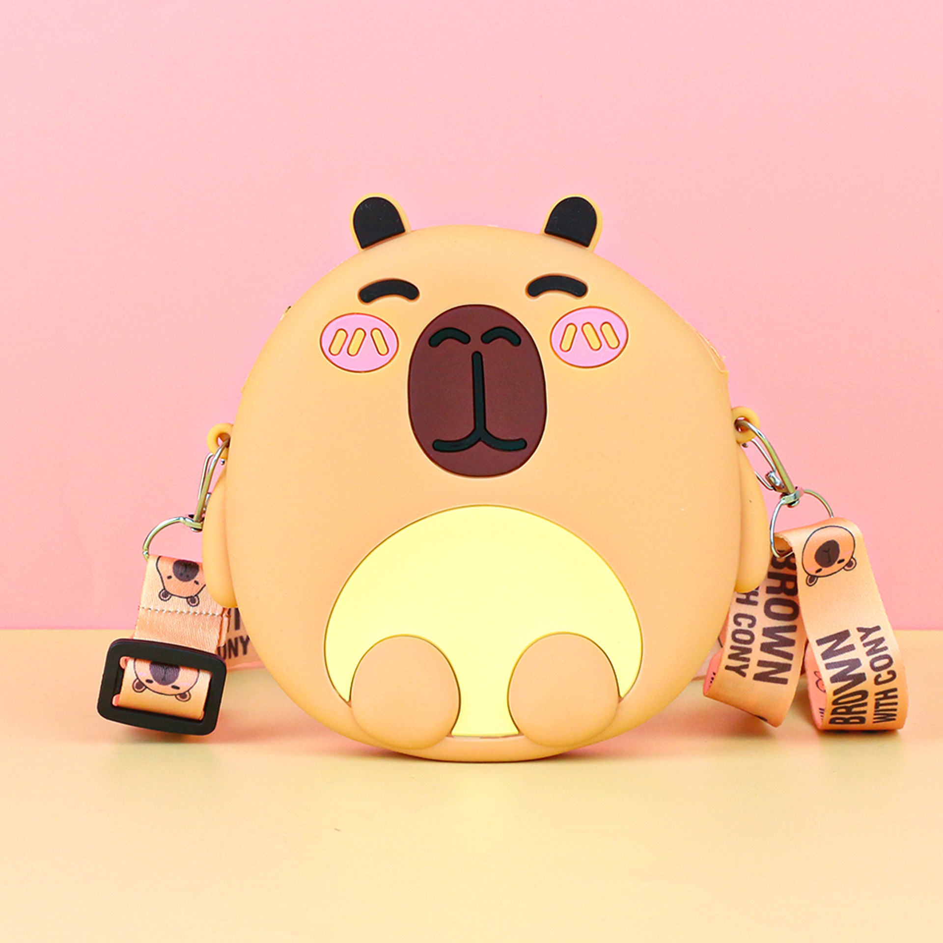 capabala silicone kid's messenger bag little girl small bag wallet cute capybara student phone bag Specification drawing