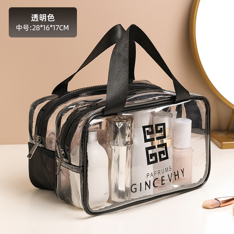 pvc double layer dry wet separation swim bag thick transparent bath bag travel waterproof gym bag washing and makeup bag Specification drawing