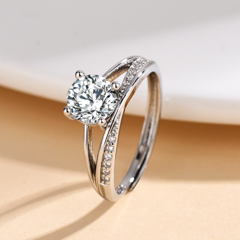 cross-border douyin online influencer live imitation moissanite ring female 1 karat six-claw wedding ring factory wholesale foreign trade jewelry Item Picture