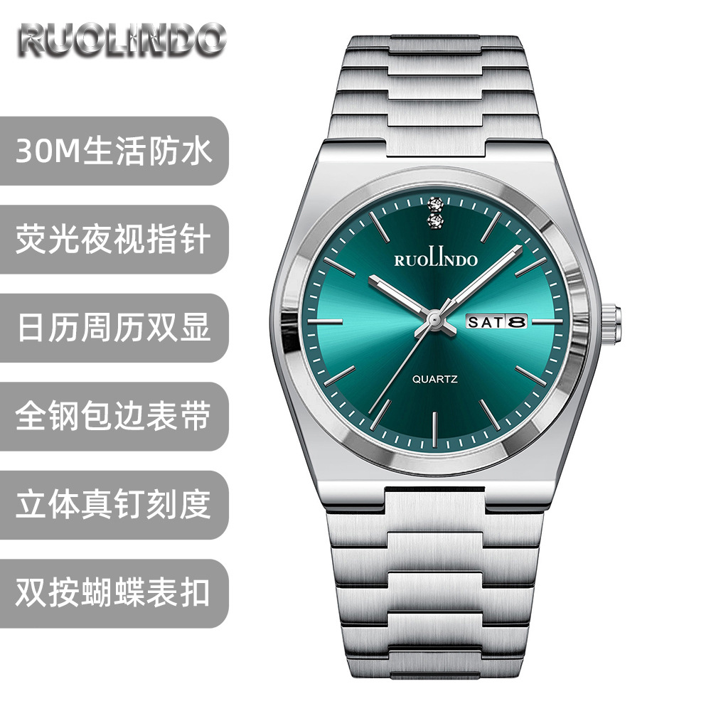 new double calendar men's watch men's high-grade wholesale stainless steel live luminous cross-border men's watch full figure