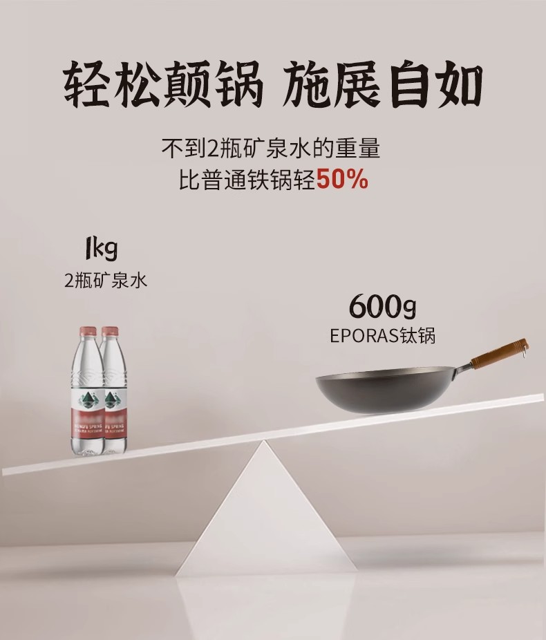 eporas八奈司日本进口家用炒锅纯钛锅炒菜锅无害涂层不易粘钛金锅详情7