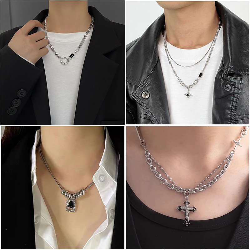necklace men's titanium steel no fading simple all match jewelry women's sweater chain new fashion personality super hot hip hop accessories details Picture