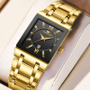 rectangular cross-border stainless steel men's steel strap watch golden business calendar quartz waterproof watch wholesale large dial Item Picture