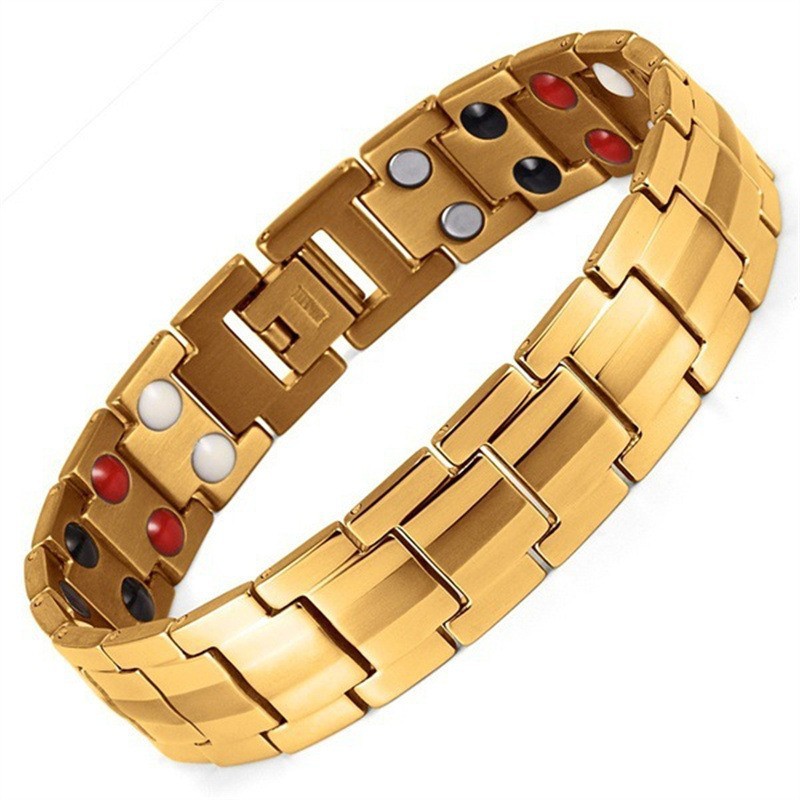 european and american hot metal bronze bracelet men's vintage jewelry bracelet wide row full magnet bracelet couple jewelry accessories details Picture