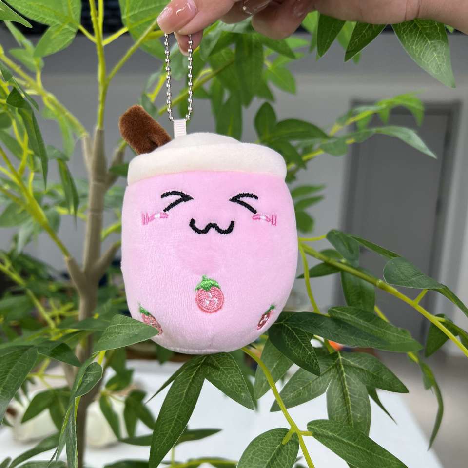 Popular cartoon milk tea, pearl cup, small pendant, doll, milk tea shop gift bag, hanging decoration, key chain, plush toy Item Picture