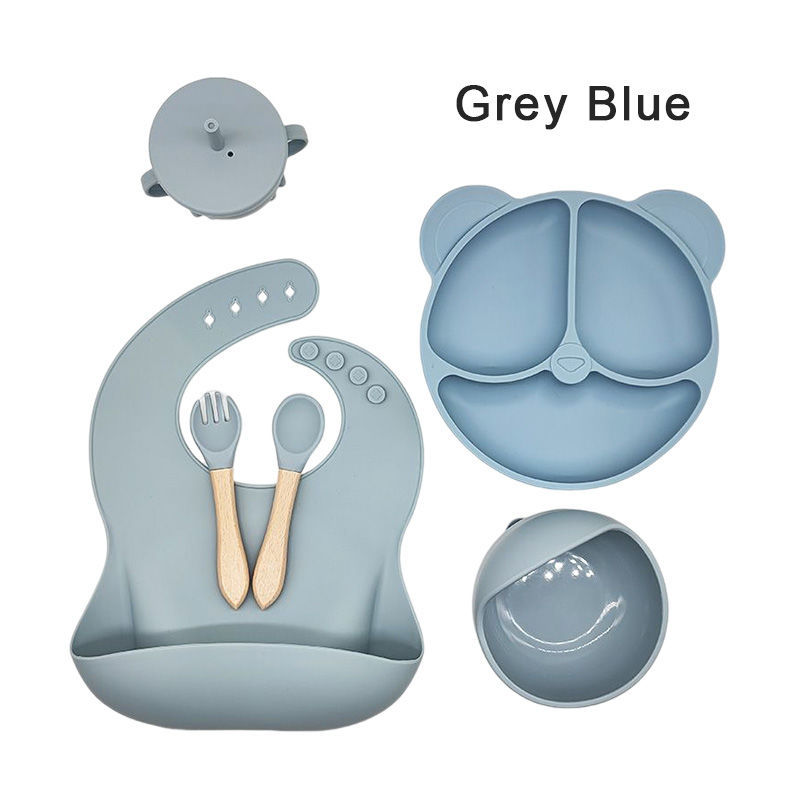 silicone baby tableware set 6-piece set silicone plate suction cup children's silicone service plate snack catcher baby products Application Scenario