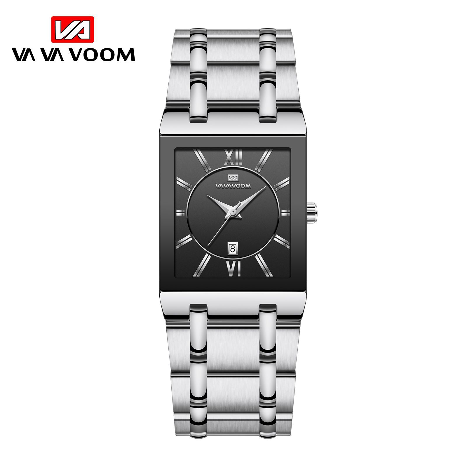 rectangular cross-border stainless steel men's steel strap watch golden business calendar quartz waterproof watch wholesale large dial full figure