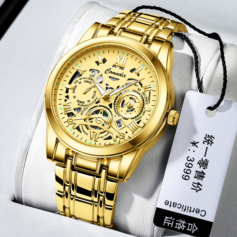 cross-border foreign trade hollow men's watch men's waterproof luminous calendar aliexpress dried shrimp tiktok kuaishou one piece dropshipping full figure