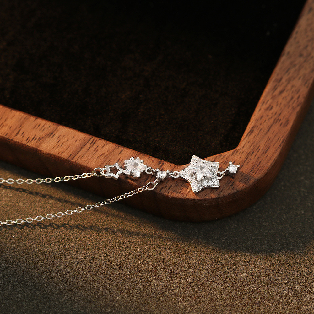 s925 sterling silver xingx necklace women's fashion all-match zircon pentagram clavicle chain ins style starry sky necklace Specification drawing