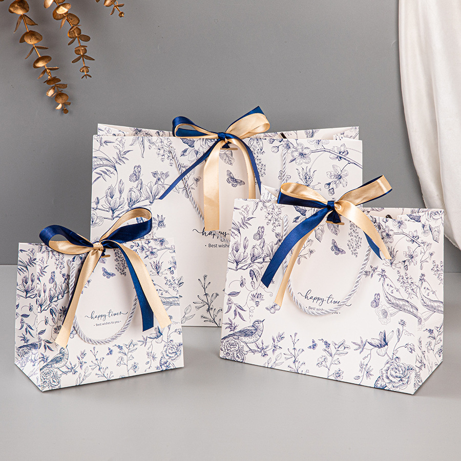 new cross-border gift bag european style vintage bow handbag festival gift bag paper packaging bags makeup hand bag Specification drawing