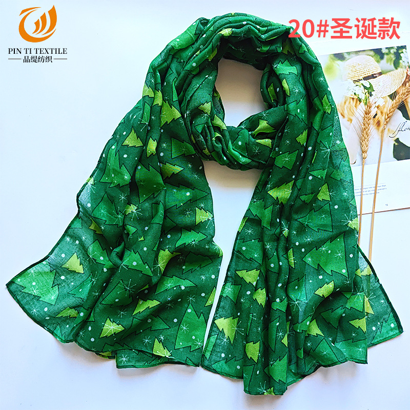 european and american christmas red and green snowman printing bali yarn scarf mid-length sunscreen beach towel wholesale pattern scarf full figure