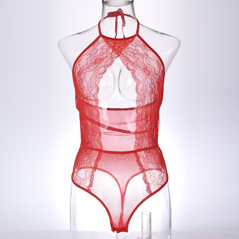 Hot girl lace hollowed-out halter top summer sexy slimming underwear Sexy lace semi-transparent one-piece underwear Specification drawing