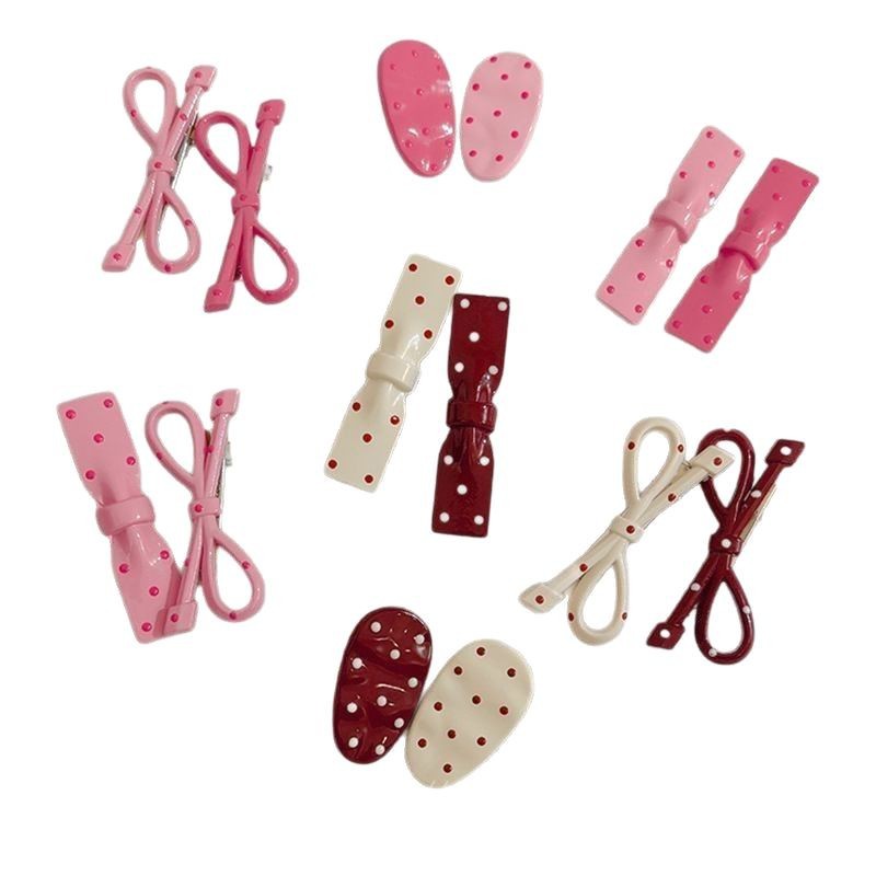 sweet polka dot bow oval barrettes female forehead side bang clip broken hair duckbill clip children's hairpin headdress Item Picture