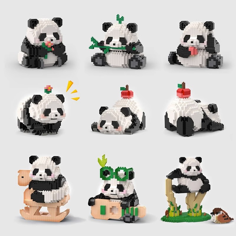 compatible with lego national treasure giant panda flower cute blue fruit lai cartoon doll building blocks educational assembled toys wholesale full figure