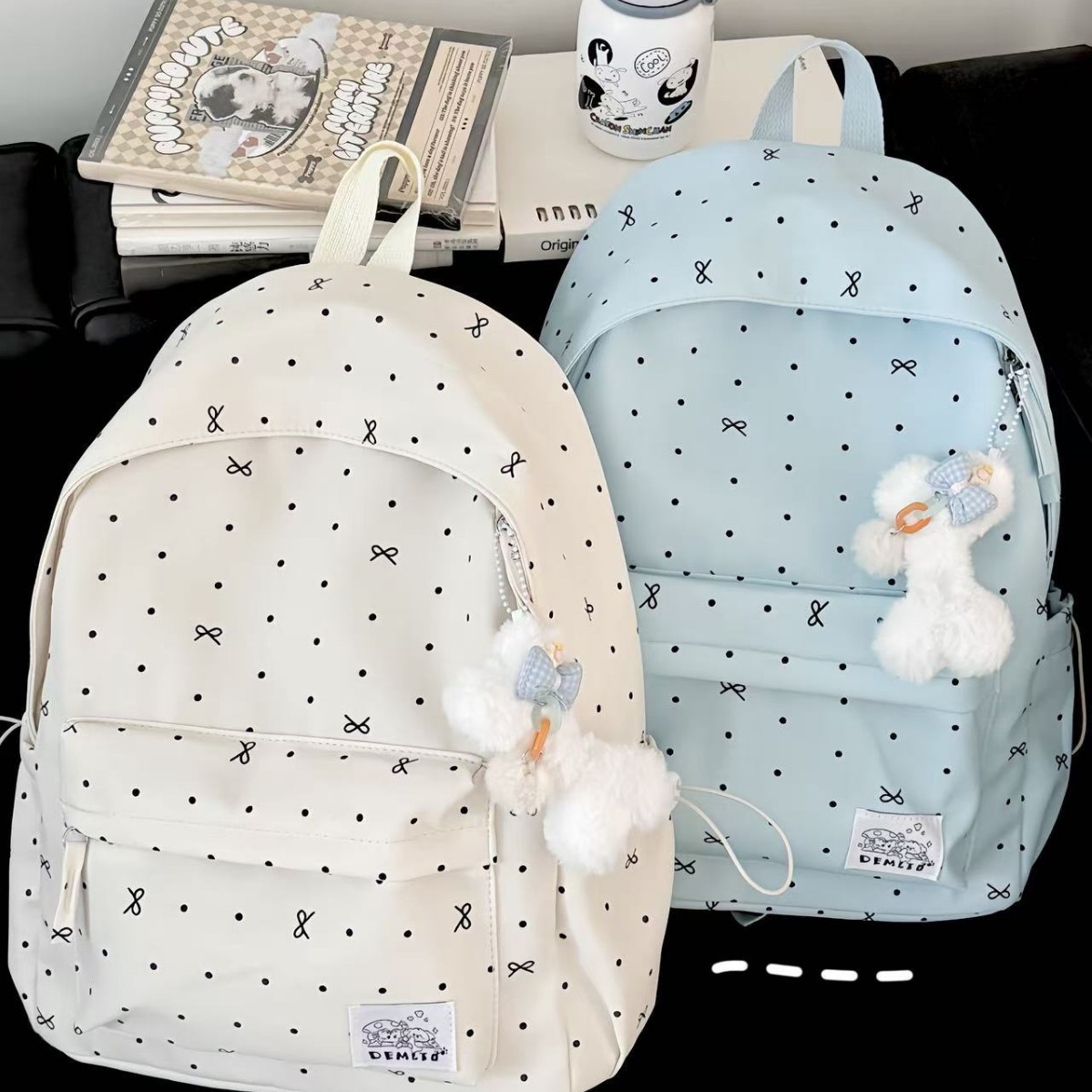 new ins style simple large capacity backpack polka dot bow design backpack versatile niche schoolbag for women full figure