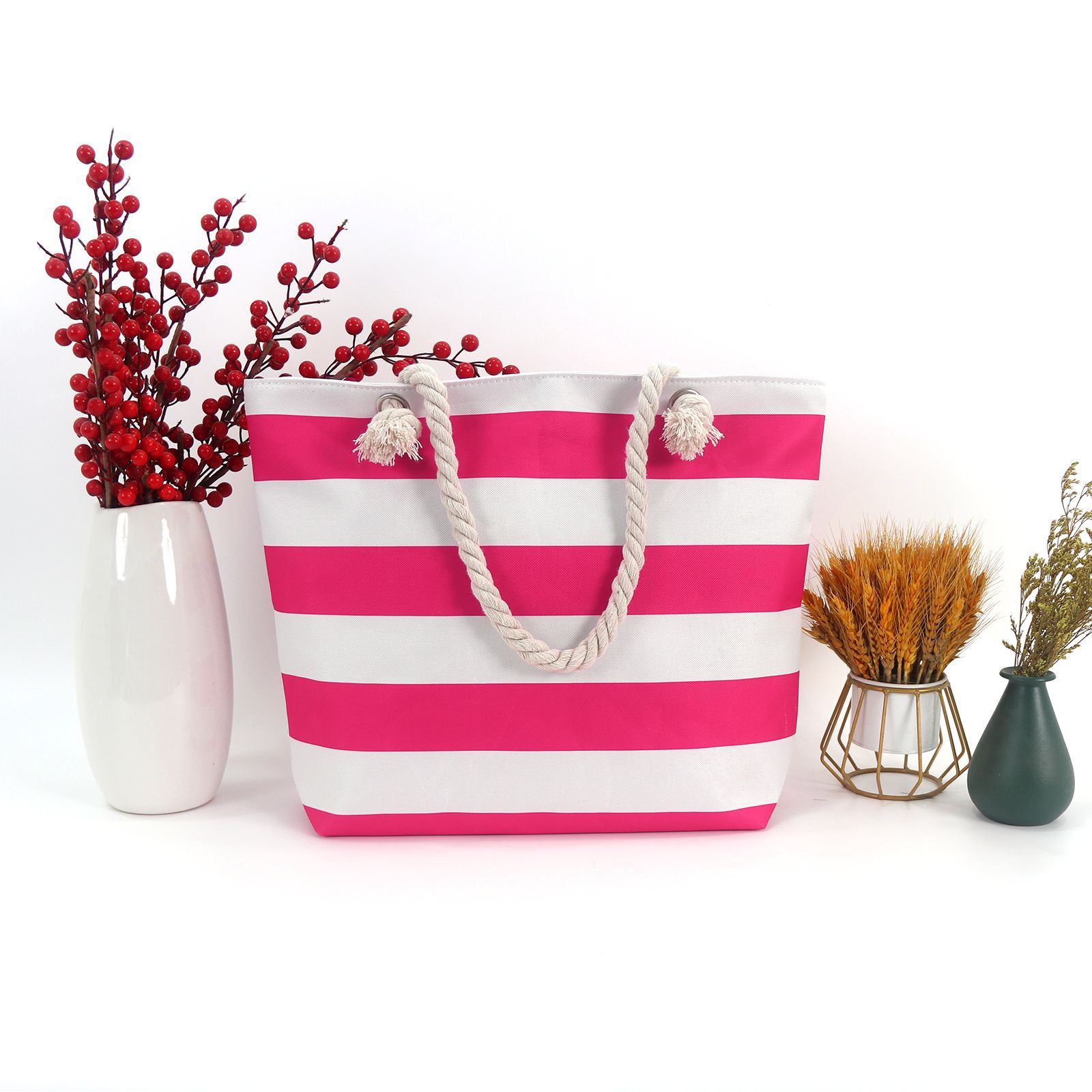 cross-border large capacity striped beach bag women's bag underarm shoulder bag simple all-match casual storage canvas bag full figure