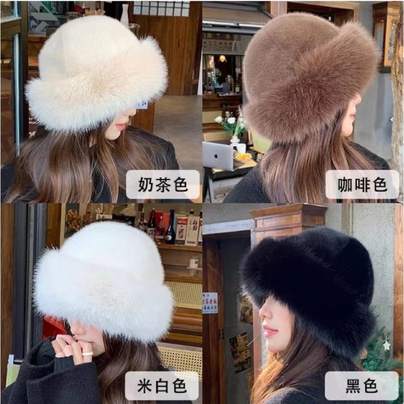 new plush mongolian cap women's thickened autumn and winter wind-proof and cold protection warm bucket hat mink-like ear protection bucket hat full figure