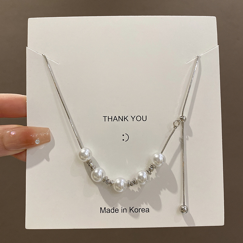 drawable pearl necklace women's simple all-match silver clavicle chain 2025 new graceful online influencer necklace accessories details Picture