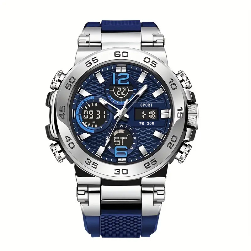cross-border new fashion junior high school multi-functional sports waterproof quartz double display calendar electronic watch men thumbnail