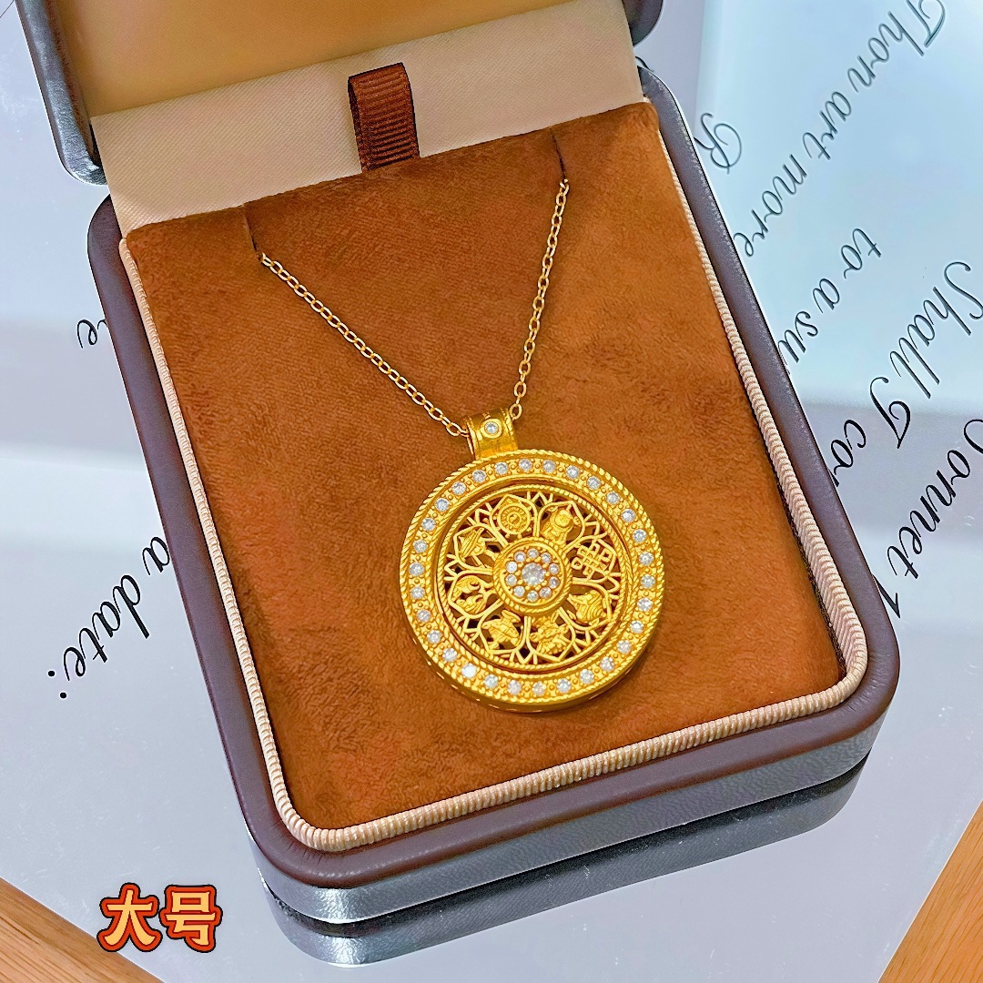 no color fading vietnam placer gold diamond the eight auspicious symbols compass ruyi rope necklace rotatable pendant sweater chain women full figure