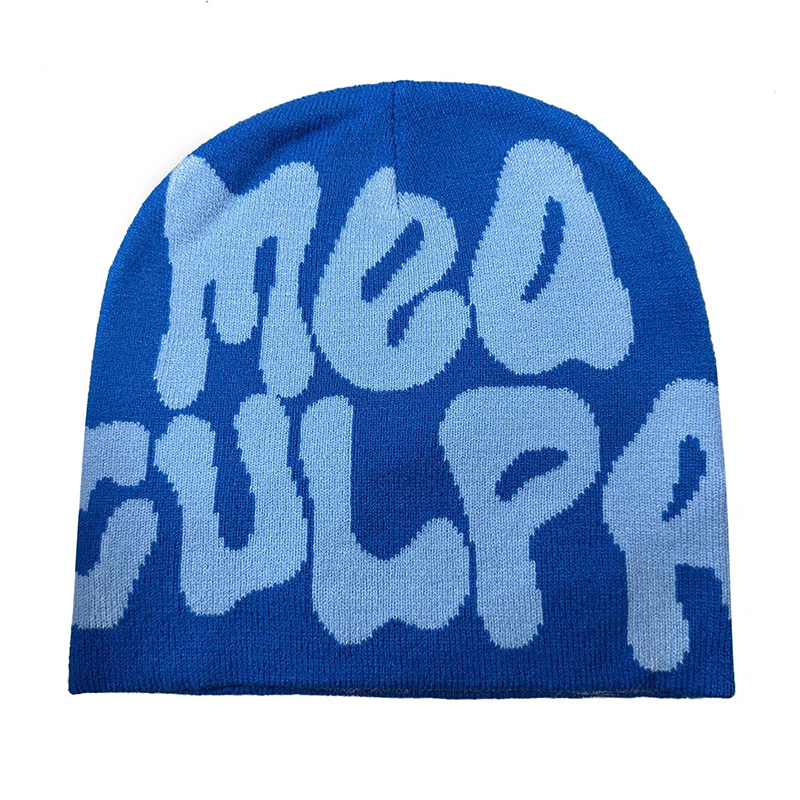 cross-border hot knitted hat hip hop letter mea beanie hat men and women street winter warm jacquard woolen cap details Picture