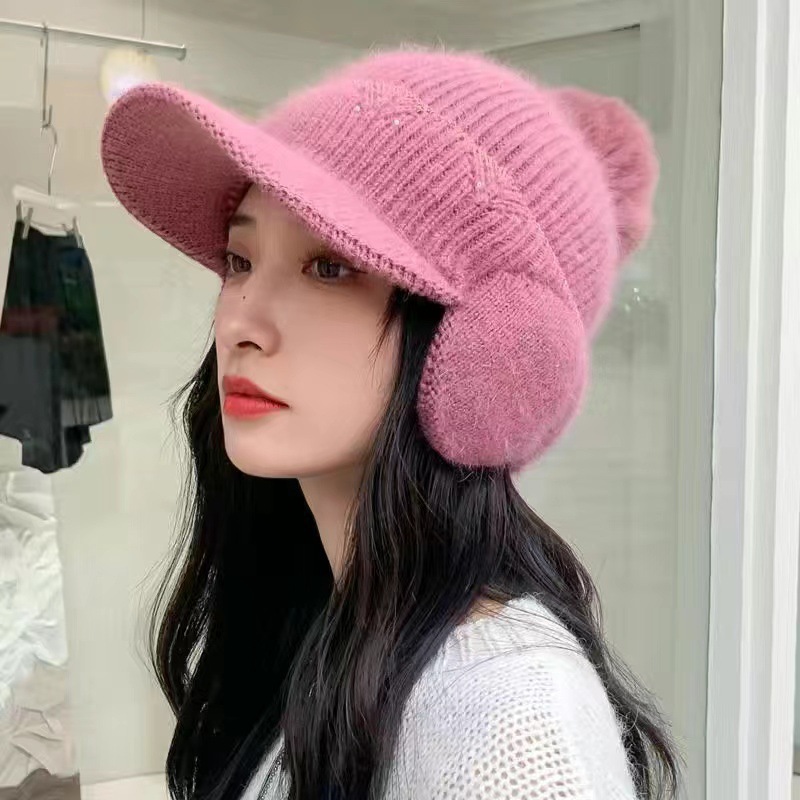 women's winter knitted hat neck warmer pullover cap fleece lined padded warm keeping wind-proof cap knitted earflaps cycling wool cap full figure