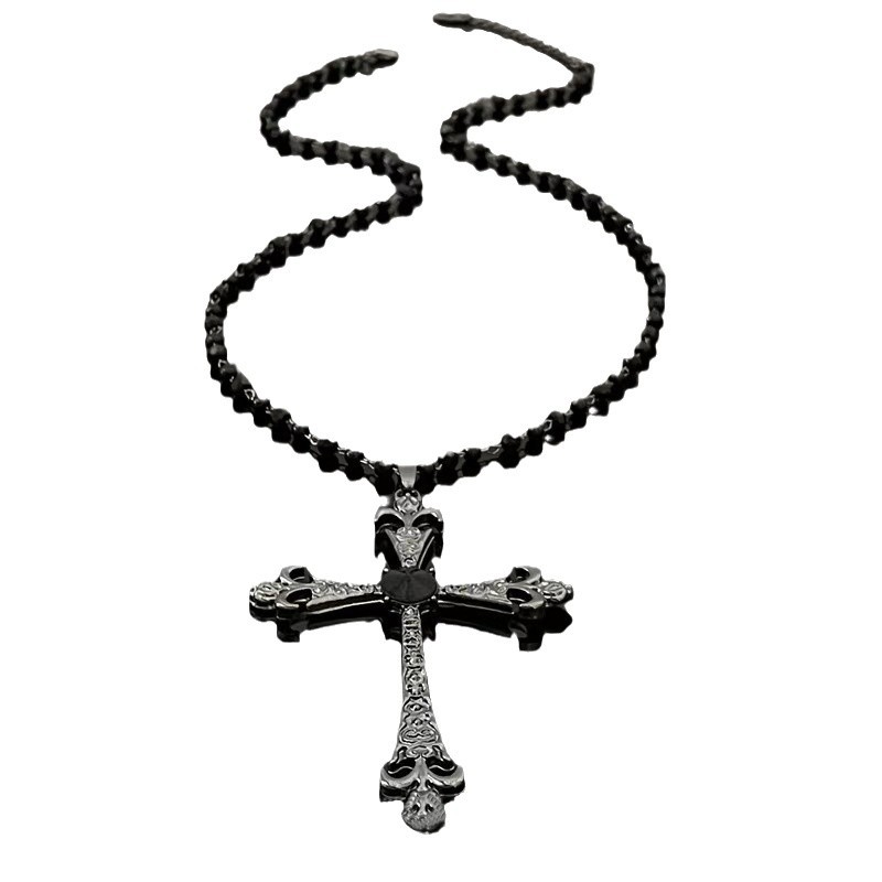 dark cross long hot girl beaded necklace for women 2024 new sweet cool y2 punk necklace sweater chain accessories Item Picture