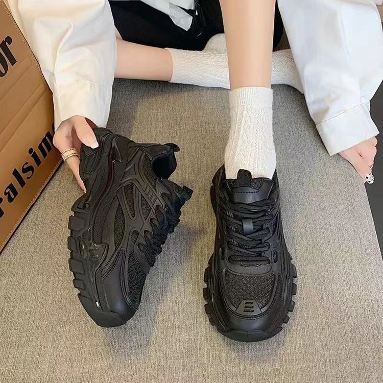 lace-up korean style clunky sneakers women's spring new fashion platform platform sneakers student lace-up heightened easy wear shoes details Picture
