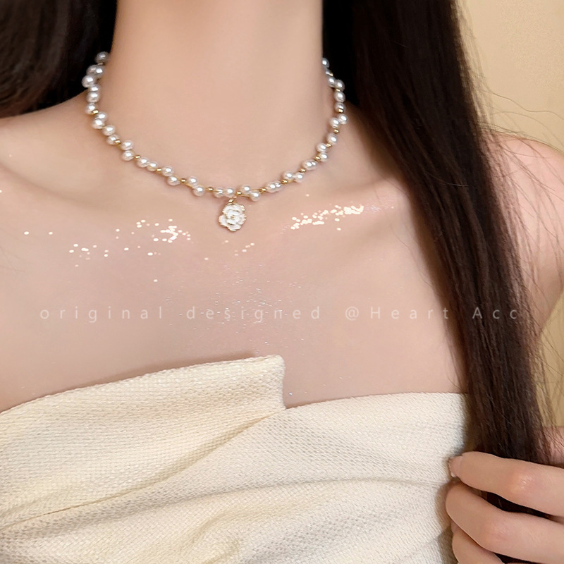 french style camellia pearl necklace women's all-match niche high-grade clavicle chain 2024 new internet celebrity ornament Application Scenario