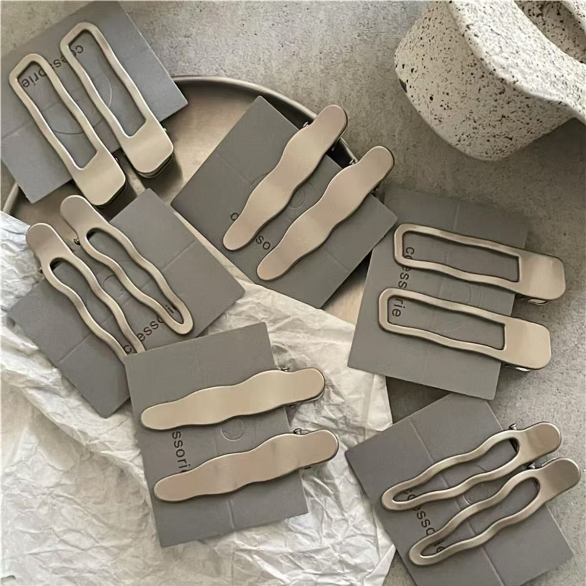 cool style metal silver wave line barrettes a pair of hairclips geometry rectangle water drop duckbill clip bang clip new full figure