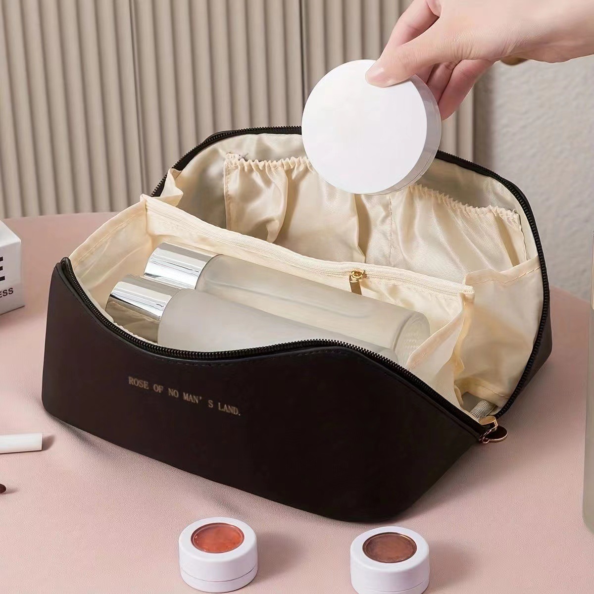 pu advanced sense pillow bag multi-layer cosmetic bag storage travel toiletry bag thickened makeup storage bag buggy bag details Picture