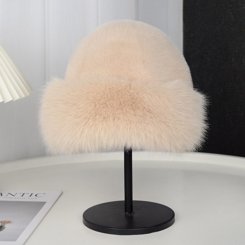 cross-border mongolian fur women's winter new thickened warm-keeping and cold-proof imitation fur fashion mink-like bucket hat women's hat details Picture