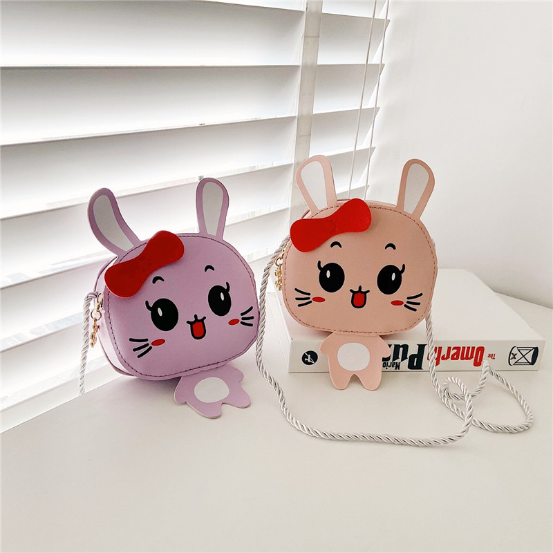 new cartoon cute children's bag pu shoulder bag girls' korean-style casual messenger bag small animal coin purse Specification drawing