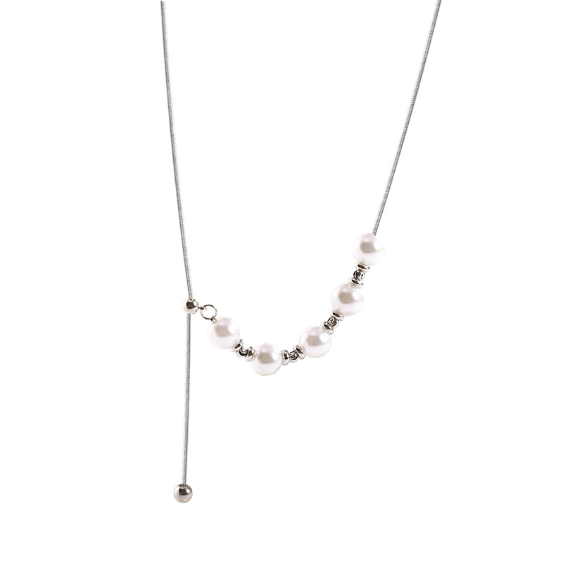 drawable pearl necklace women's simple all-match silver clavicle chain 2025 new graceful online influencer necklace accessories Item Picture
