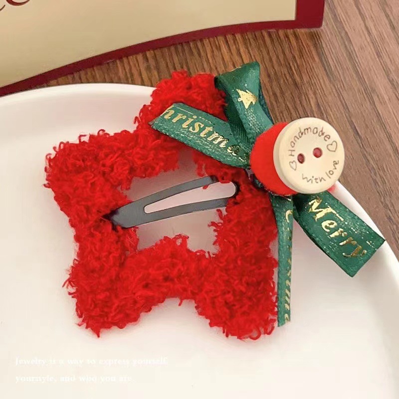 plush star hairpin bow bangs bb clip orange head wool diamond in the debris star elegance side clip hair accessories details Picture