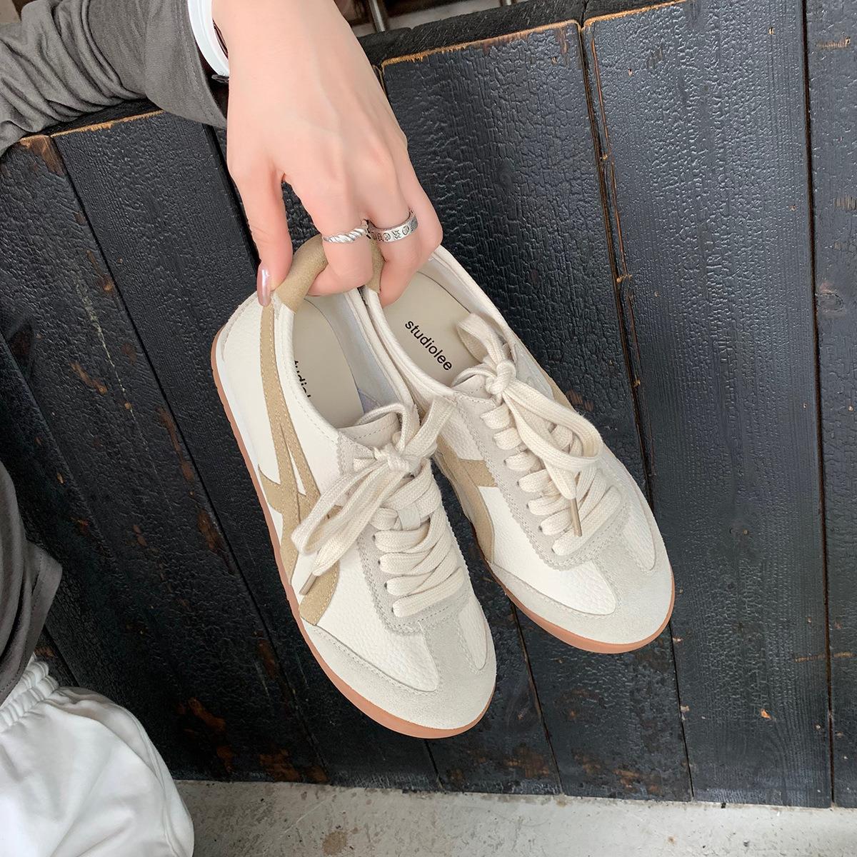 grape mom's same style round toe all-matching vintage genuine leather german training shoes 2023 new sports shoes flat cortez women's shoes full figure