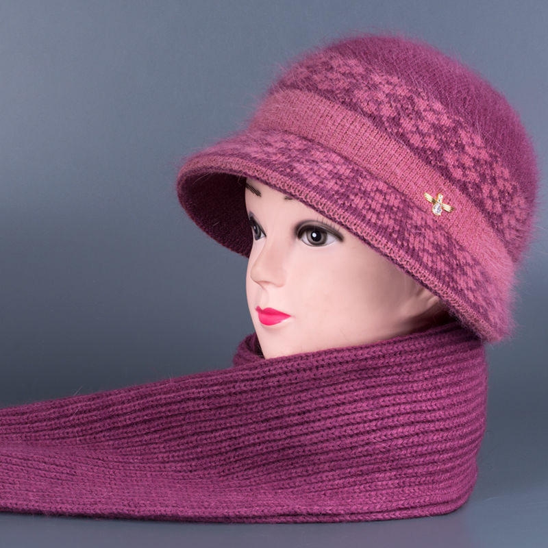middle-aged and elderly hat female winter mother warm hat fleece thickened hat for the elderly grandma bucket hat elderly knitted woolen cap full figure