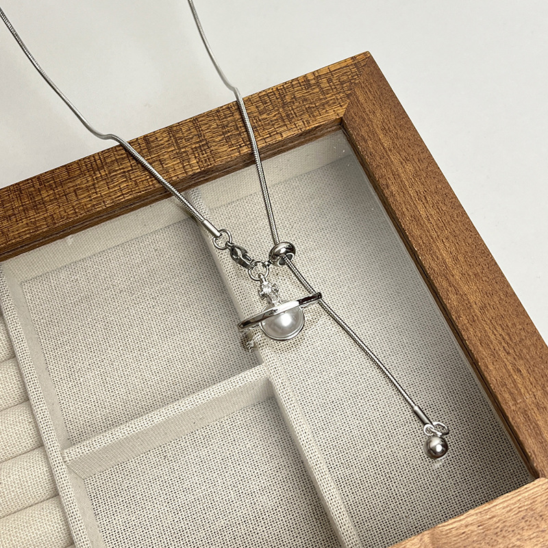 xiempress saturn pearl pendant necklace women's high-grade pull adjustable titanium steel sweater chain accessories do not fade full figure