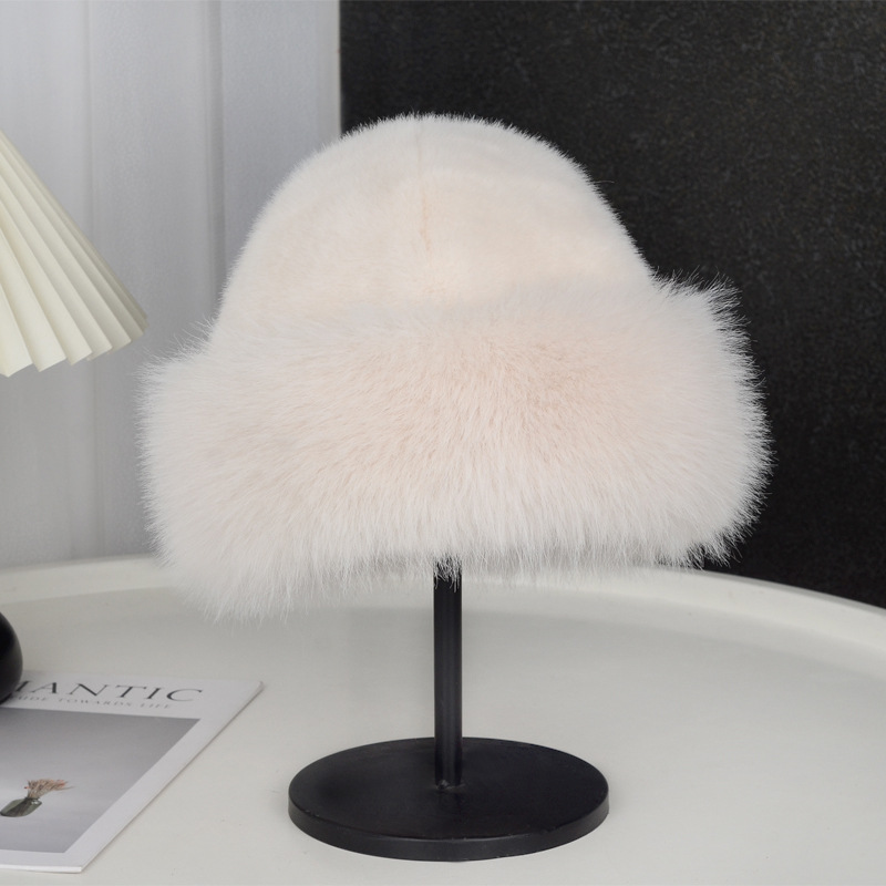 cross-border mongolian fur women's winter new thickened warm-keeping and cold-proof imitation fur fashion mink-like bucket hat women's hat full figure