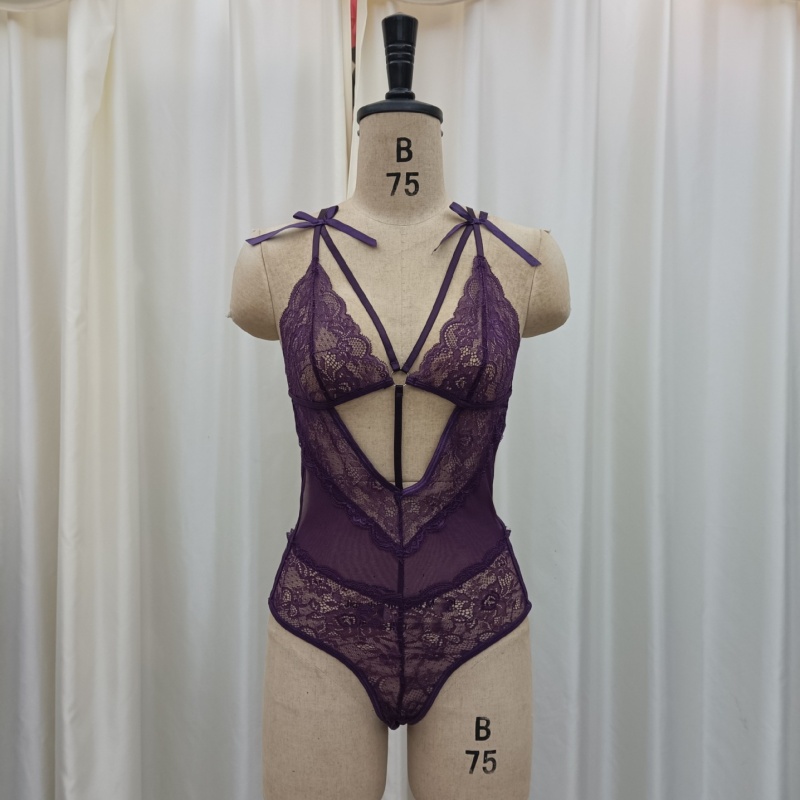 Summer new sexy hollowed-out lace spice Girl halter jumpsuit, bow halter backless pajamas, lace underwear Item Picture
