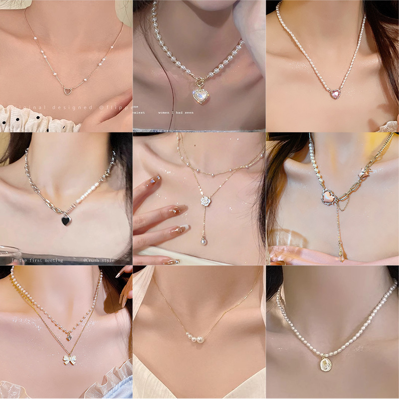 ins style vintage pearl necklace women's all-match niche high-grade beaded clavicle chain new elegant accessories wholesale full figure